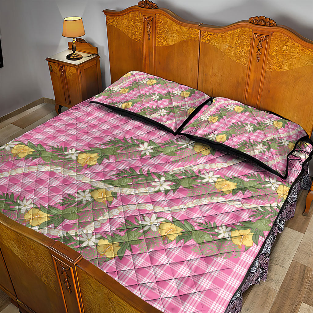 Aloha Puakenikeni Anthurium Pikake Lei Quilt Bed Set Tropical Pink Hawaiian Palaka Pattern