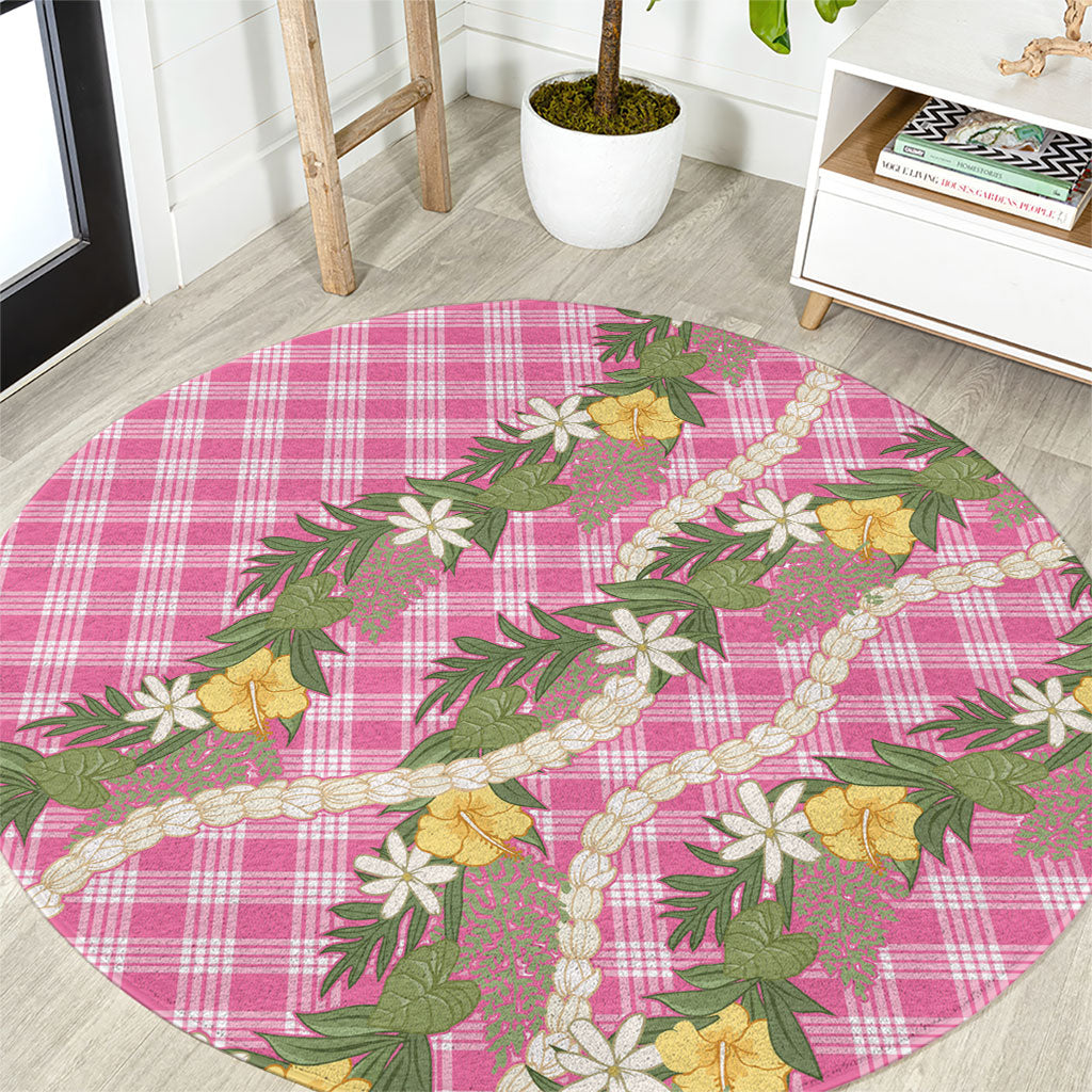 Aloha Puakenikeni Anthurium Pikake Lei Round Carpet Tropical Pink Hawaiian Palaka Pattern LT9 Pink - Polynesian Pride