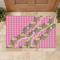 Aloha Puakenikeni Anthurium Pikake Lei Rubber Doormat Tropical Pink Hawaiian Palaka Pattern