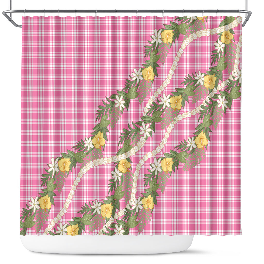 Aloha Puakenikeni Anthurium Pikake Lei Shower Curtain Tropical Pink Hawaiian Palaka Pattern LT9 Pink - Polynesian Pride