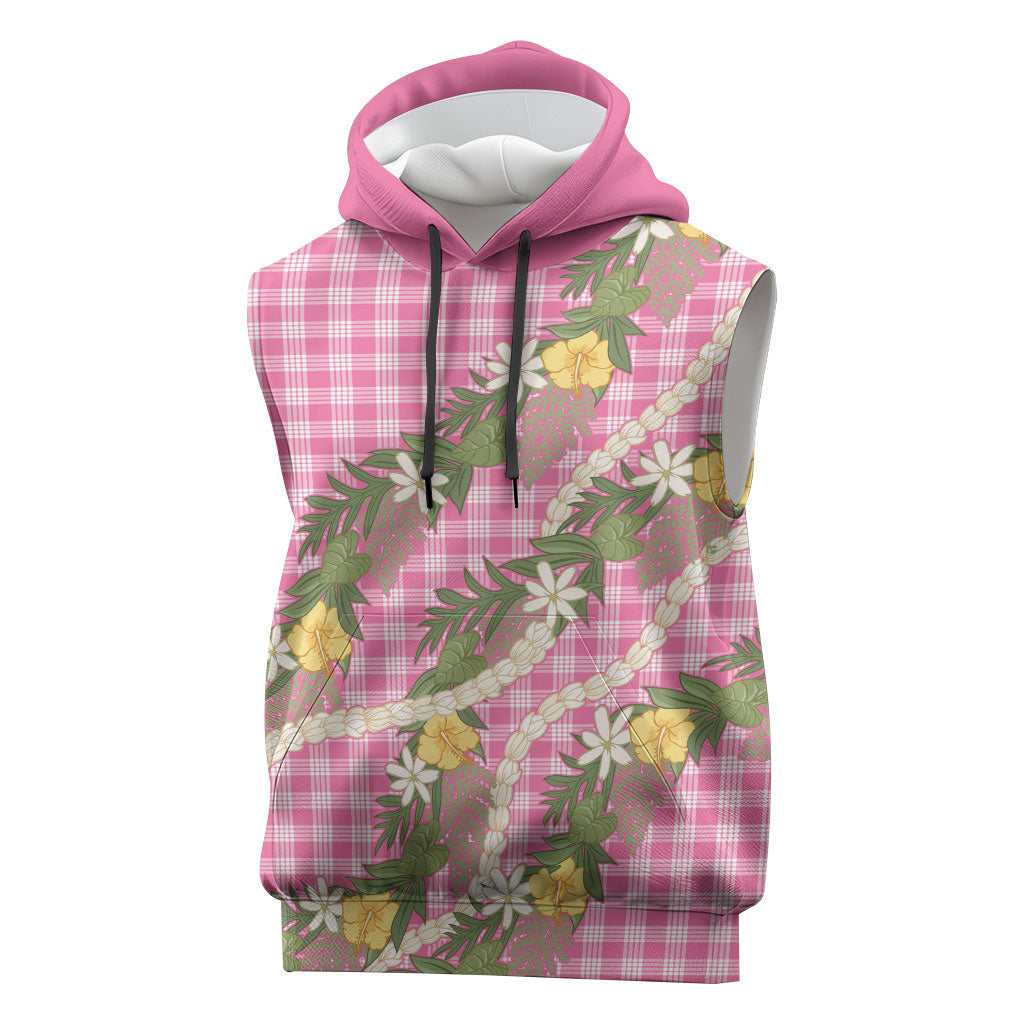 Aloha Puakenikeni Anthurium Pikake Lei Sleeveless Hoodie Tropical Pink Hawaiian Palaka Pattern LT9 Pink - Polynesian Pride