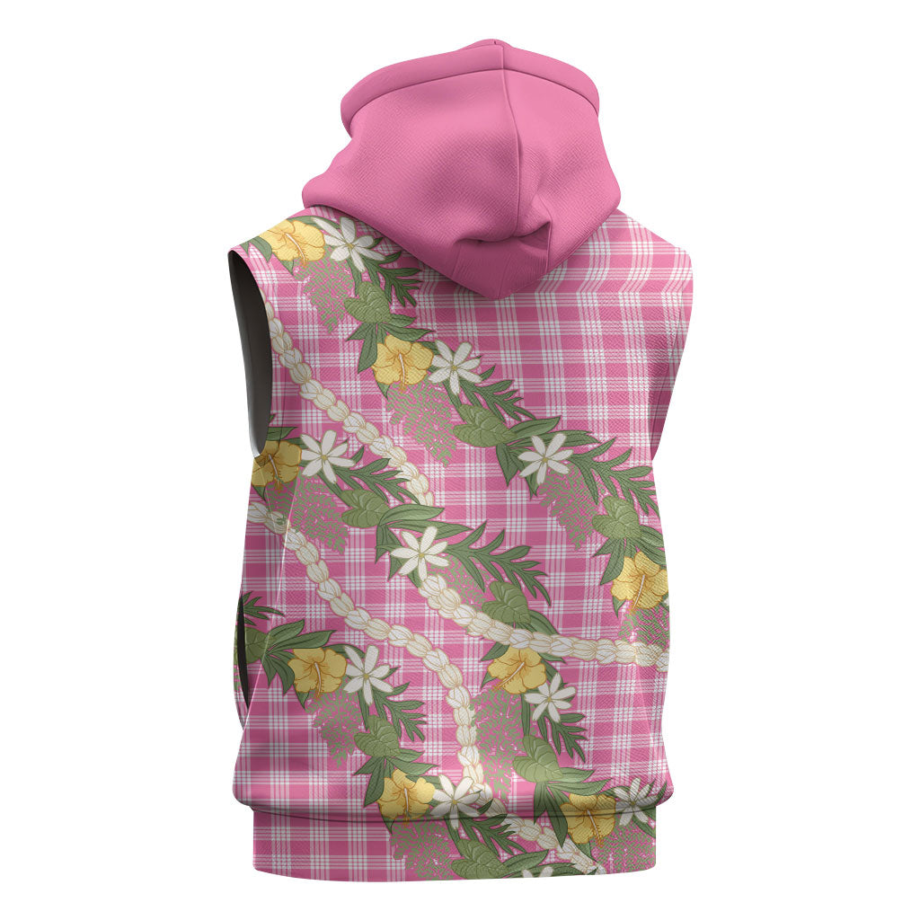 Aloha Puakenikeni Anthurium Pikake Lei Sleeveless Hoodie Tropical Pink Hawaiian Palaka Pattern LT9 - Polynesian Pride
