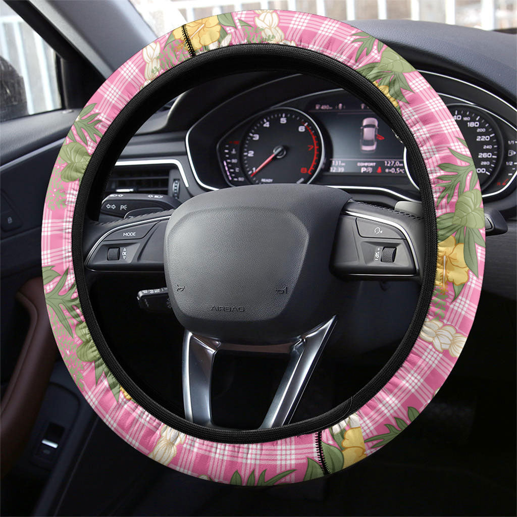 Aloha Puakenikeni Anthurium Pikake Lei Steering Wheel Cover Tropical Pink Hawaiian Palaka Pattern LT9 - Polynesian Pride