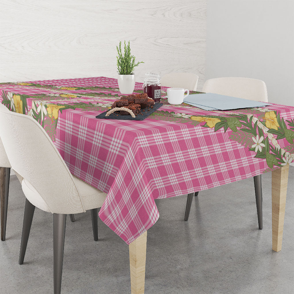 Aloha Puakenikeni Anthurium Pikake Lei Tablecloth Tropical Pink Hawaiian Palaka Pattern