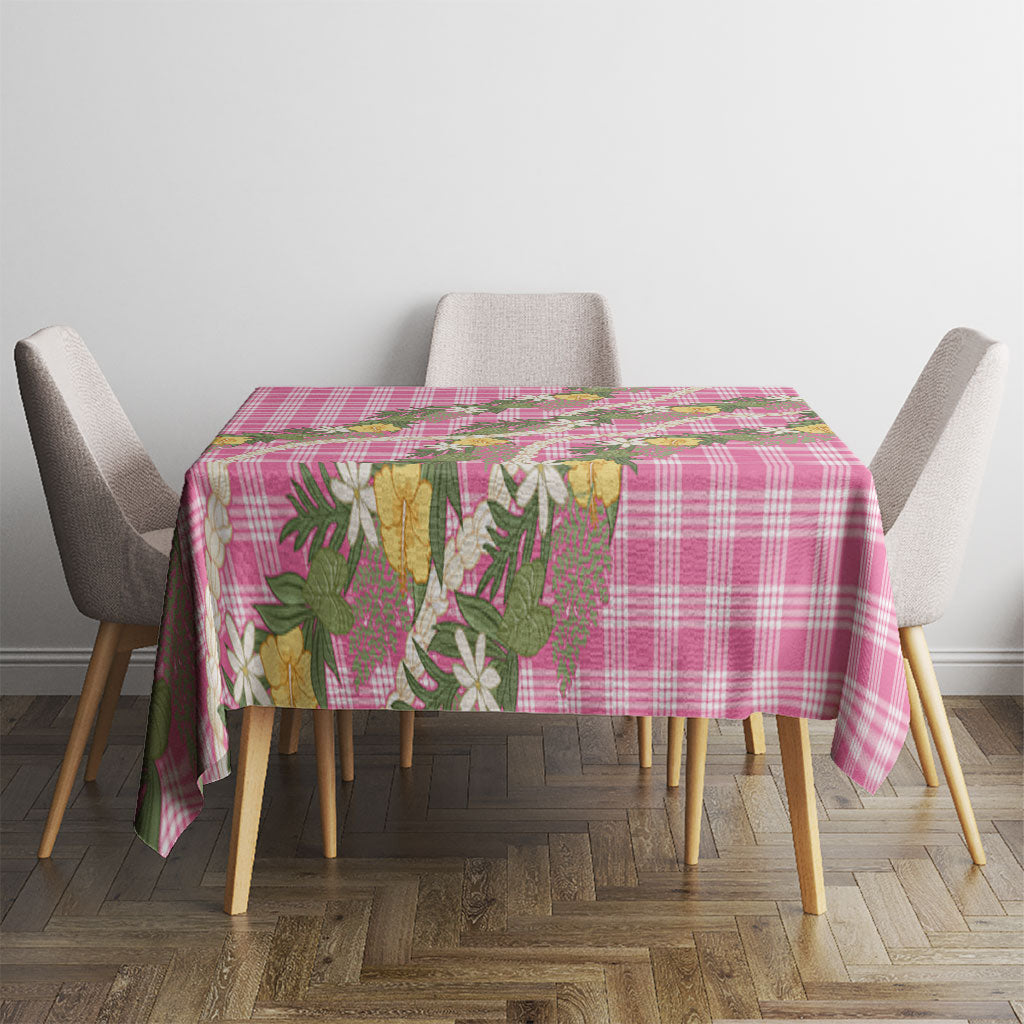 Aloha Puakenikeni Anthurium Pikake Lei Tablecloth Tropical Pink Hawaiian Palaka Pattern
