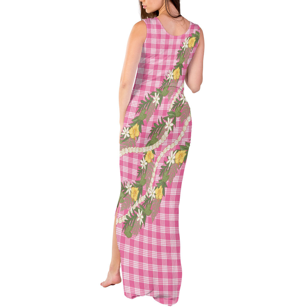 Aloha Puakenikeni Anthurium Pikake Lei Tank Maxi Dress Tropical Pink Hawaiian Palaka Pattern