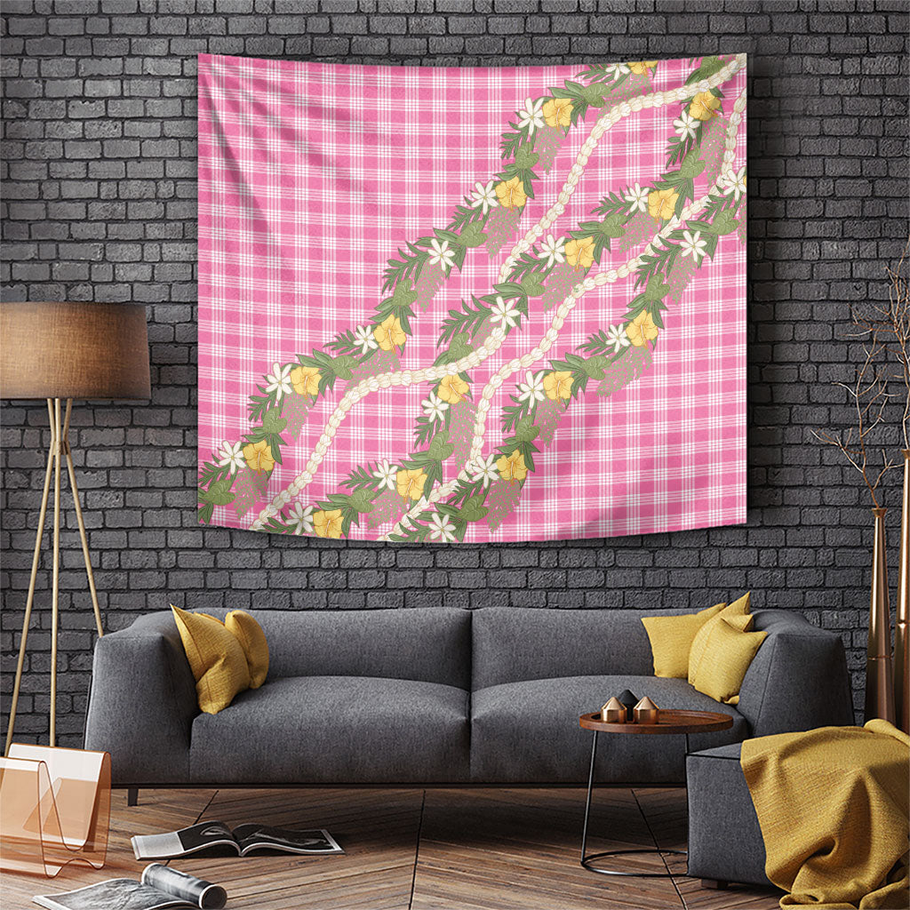 Aloha Puakenikeni Anthurium Pikake Lei Tapestry Tropical Pink Hawaiian Palaka Pattern LT9 Pink - Polynesian Pride