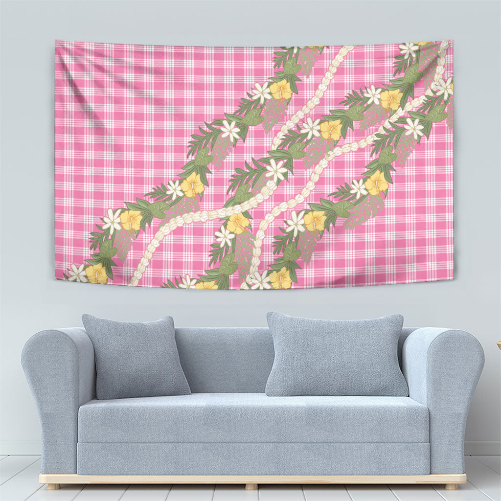 Aloha Puakenikeni Anthurium Pikake Lei Tapestry Tropical Pink Hawaiian Palaka Pattern LT9 - Polynesian Pride