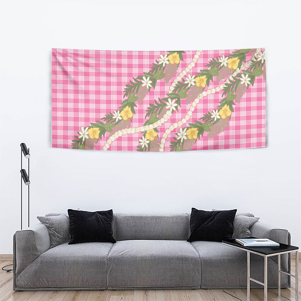 Aloha Puakenikeni Anthurium Pikake Lei Tapestry Tropical Pink Hawaiian Palaka Pattern LT9 - Polynesian Pride