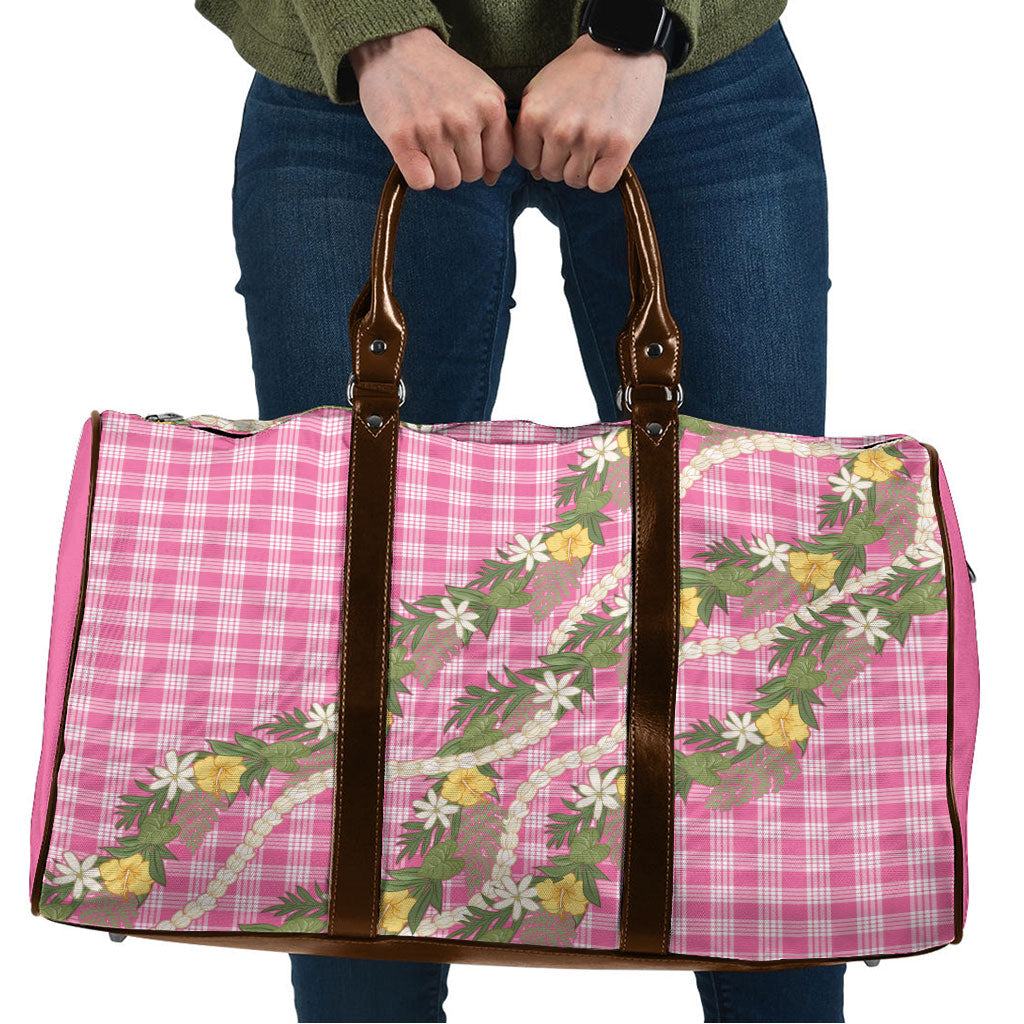 Aloha Puakenikeni Anthurium Pikake Lei Travel Bag Tropical Pink Hawaiian Palaka Pattern LT9 Pink - Polynesian Pride