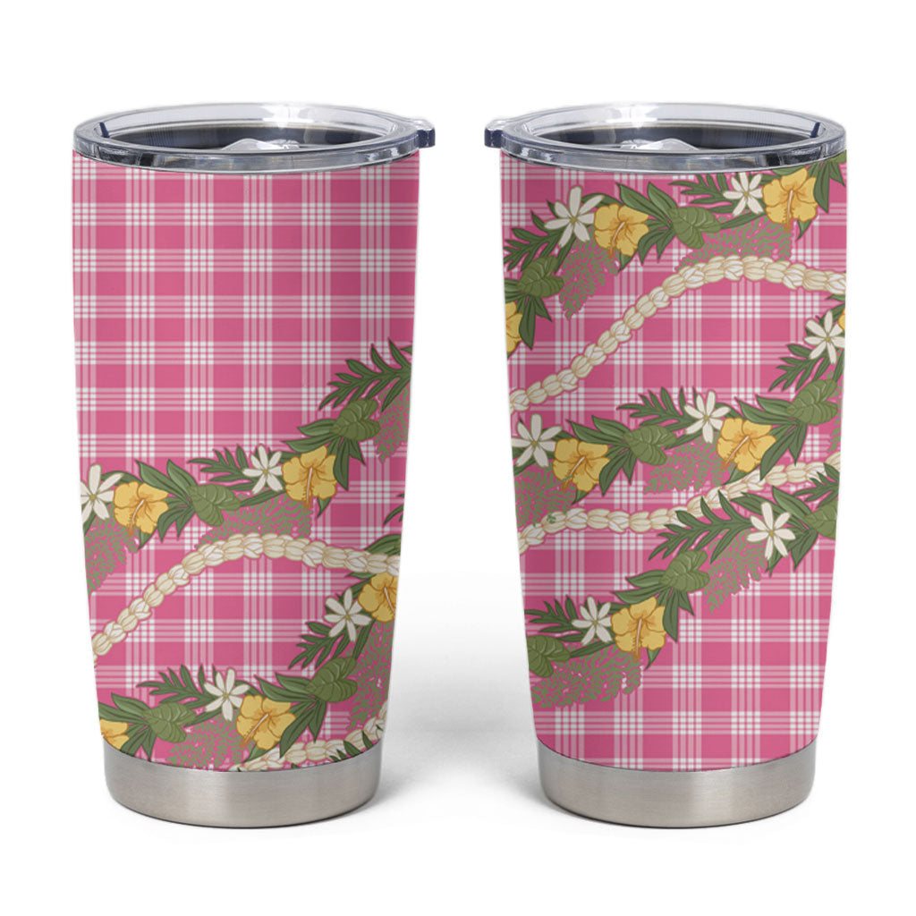 Aloha Puakenikeni Anthurium Pikake Lei Tumbler Cup Tropical Pink Hawaiian Palaka Pattern LT9 Pink - Polynesian Pride
