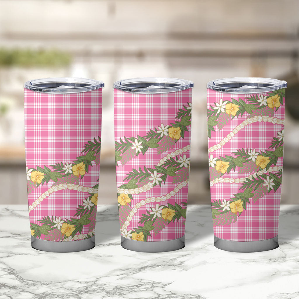 Aloha Puakenikeni Anthurium Pikake Lei Tumbler Cup Tropical Pink Hawaiian Palaka Pattern LT9 - Polynesian Pride