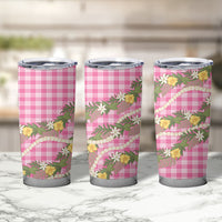 Aloha Puakenikeni Anthurium Pikake Lei Tumbler Cup Tropical Pink Hawaiian Palaka Pattern LT9 - Polynesian Pride