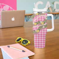 Aloha Puakenikeni Anthurium Pikake Lei Tumbler With Handle Tropical Pink Hawaiian Palaka Pattern LT9 - Polynesian Pride