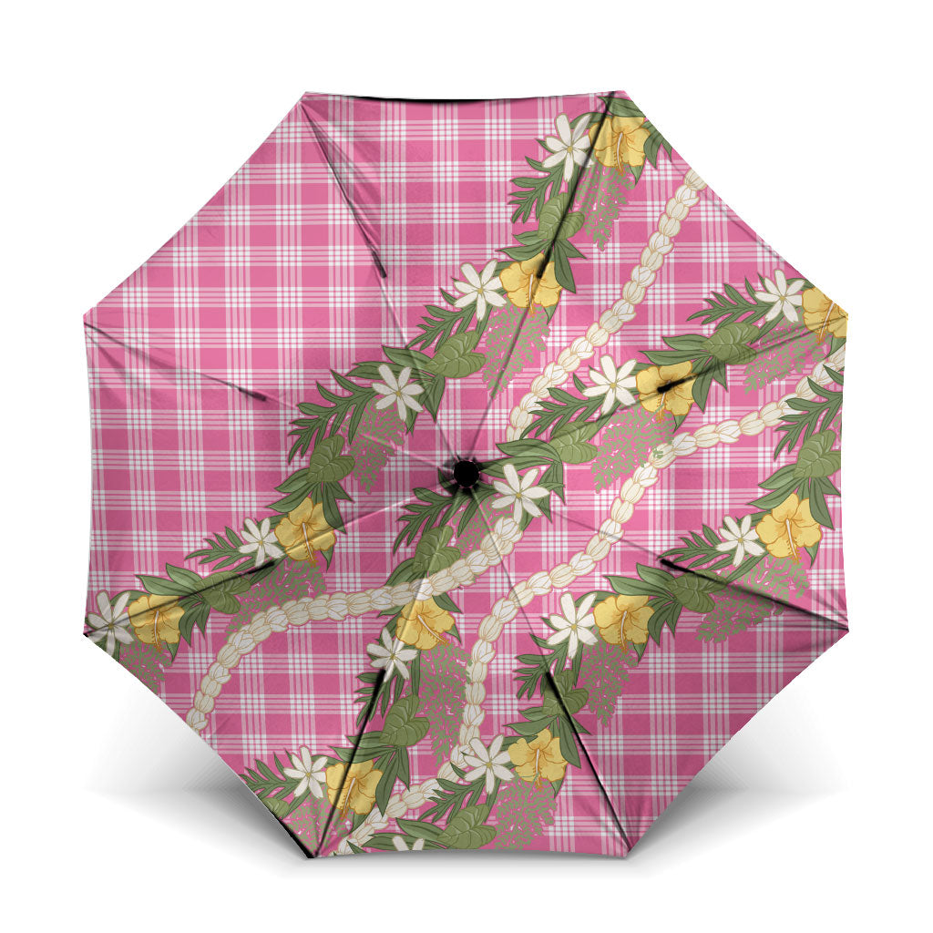 Aloha Puakenikeni Anthurium Pikake Lei Umbrella Tropical Pink Hawaiian Palaka Pattern LT9 One Size Folded 11.42 inch Opened Diameter 37.4 inch Pink - Polynesian Pride
