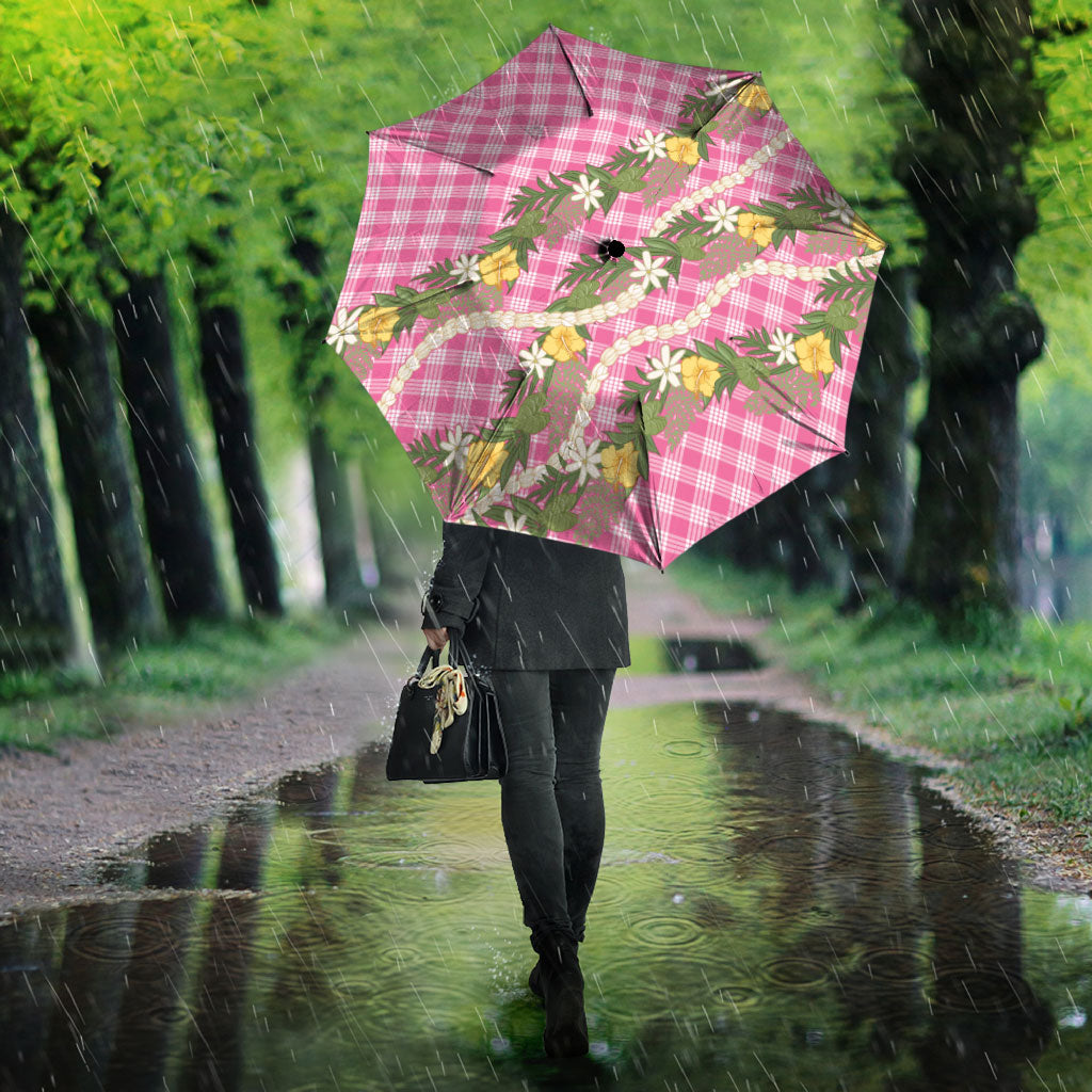 Aloha Puakenikeni Anthurium Pikake Lei Umbrella Tropical Pink Hawaiian Palaka Pattern