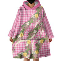 Aloha Puakenikeni Anthurium Pikake Lei Wearable Blanket Hoodie Tropical Pink Hawaiian Palaka Pattern
