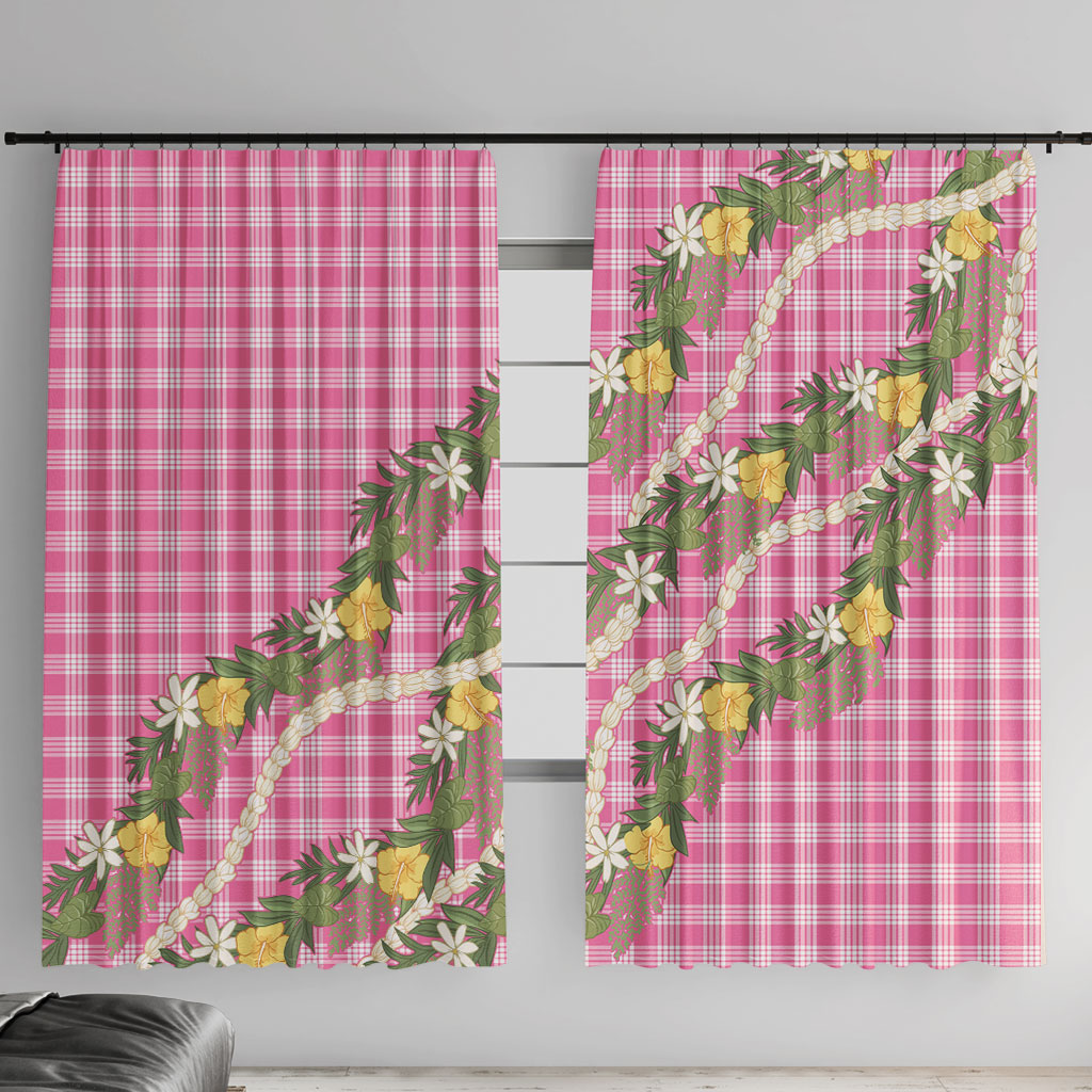Aloha Puakenikeni Anthurium Pikake Lei Window Curtain Tropical Pink Hawaiian Palaka Pattern LT9 With Hooks Pink - Polynesian Pride