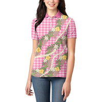 Aloha Puakenikeni Anthurium Pikake Lei Women Polo Shirt Tropical Pink Hawaiian Palaka Pattern