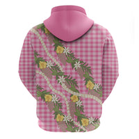 Aloha Puakenikeni Anthurium Pikake Lei Zip Hoodie Tropical Pink Hawaiian Palaka Pattern LT9 - Polynesian Pride