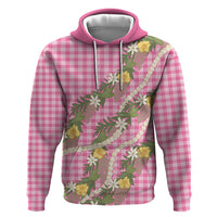 Aloha Puakenikeni Anthurium Pikake Lei Zip Hoodie Tropical Pink Hawaiian Palaka Pattern LT9 Pullover Hoodie Pink - Polynesian Pride