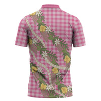 Aloha Puakenikeni Anthurium Pikake Lei Zipper Polo Shirt Tropical Pink Hawaiian Palaka Pattern
