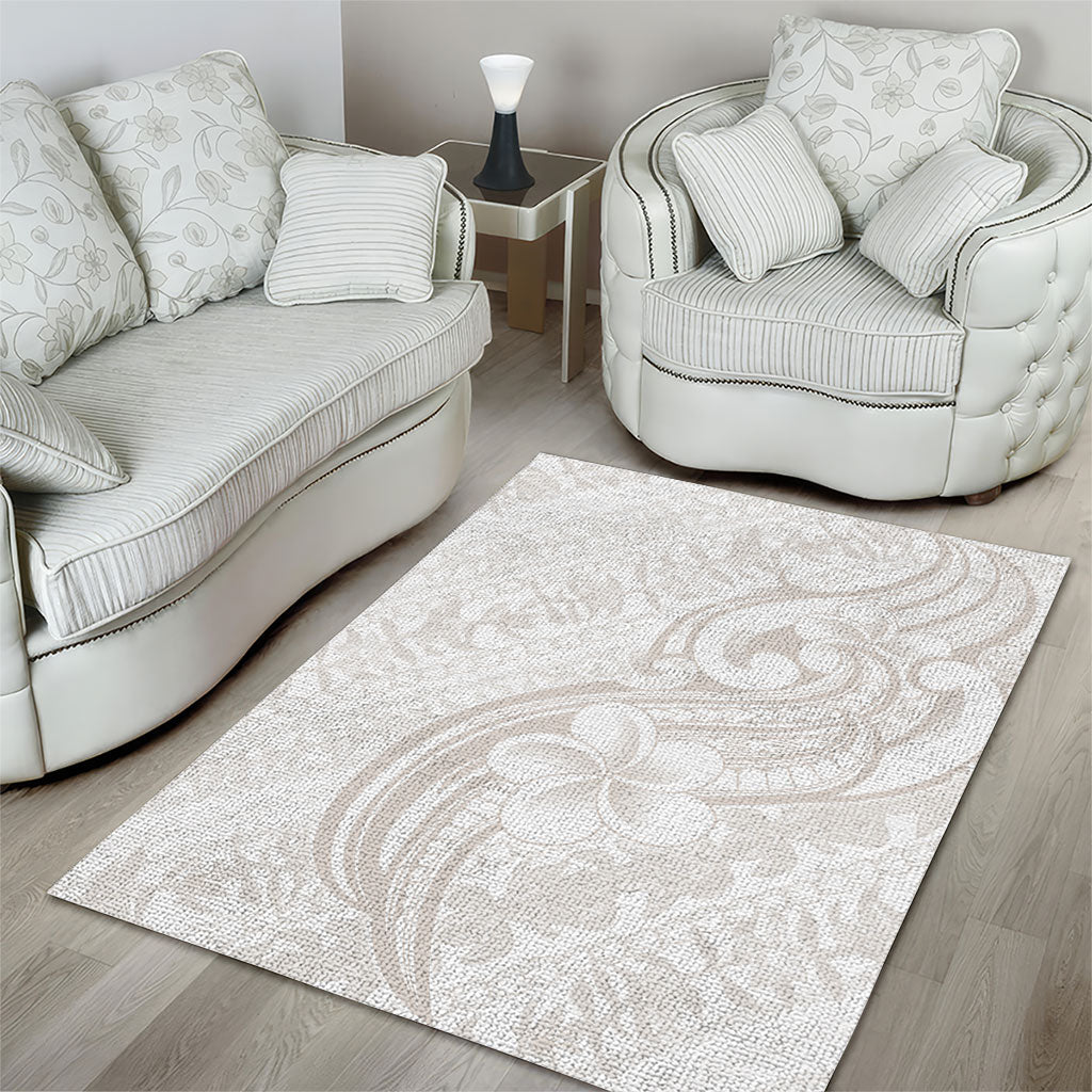 Hawaii Plumeria Lokelani Pikake Lei Area Rug Sandy Beige Polynesian Tattoo