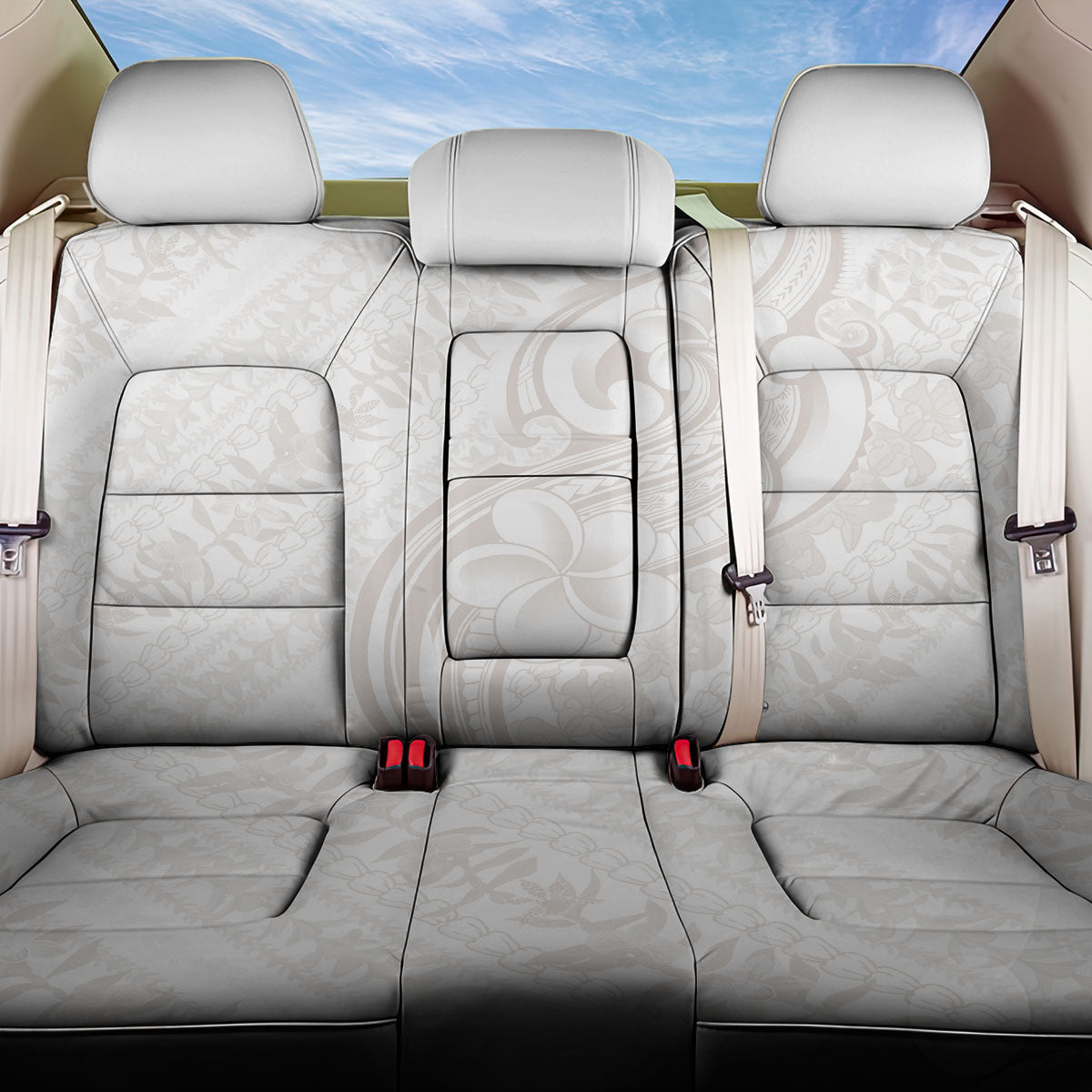 Hawaii Plumeria Lokelani Pikake Lei Back Car Seat Cover Sandy Beige Polynesian Tattoo LT9 One Size Beige - Polynesian Pride