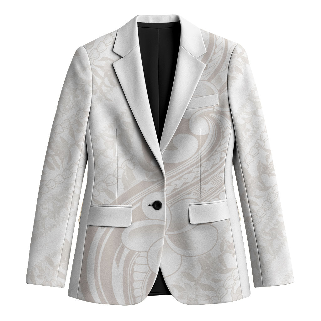 Hawaii Plumeria Lokelani Pikake Lei Blazer Sandy Beige Polynesian Tattoo LT9 Unisex Beige - Polynesian Pride