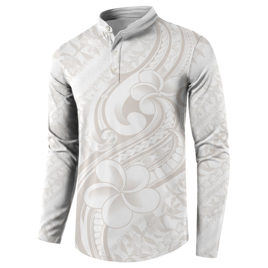 Hawaii Plumeria Lokelani Pikake Lei Button Sweatshirt Sandy Beige Polynesian Tattoo LT9 - Polynesian Pride