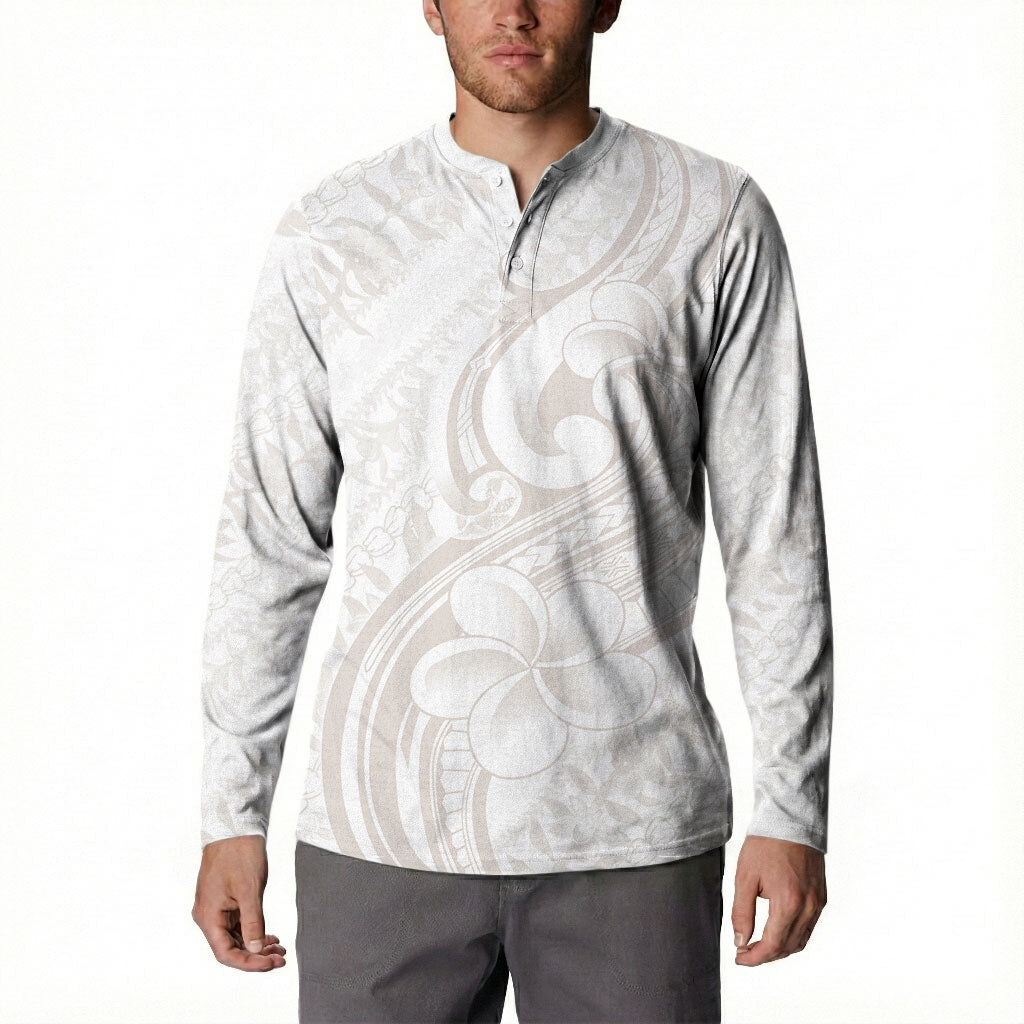 Hawaii Plumeria Lokelani Pikake Lei Button Sweatshirt Sandy Beige Polynesian Tattoo LT9 - Polynesian Pride
