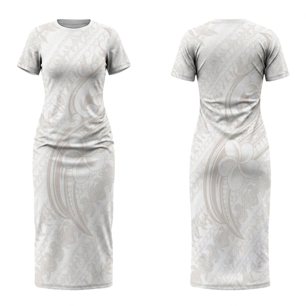Hawaii Plumeria Lokelani Pikake Lei Couples Matching Short Sleeve Bodycon Dress and Hawaiian Shirt Sandy Beige Polynesian Tattoo LT9 - Polynesian Pride