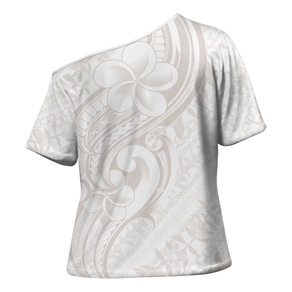 Hawaii Plumeria Lokelani Pikake Lei Cross Shoulder Shirt Sandy Beige Polynesian Tattoo LT9 - Polynesian Pride