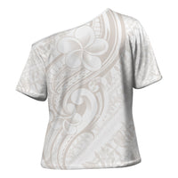 Hawaii Plumeria Lokelani Pikake Lei Cross Shoulder Shirt Sandy Beige Polynesian Tattoo LT9 - Polynesian Pride
