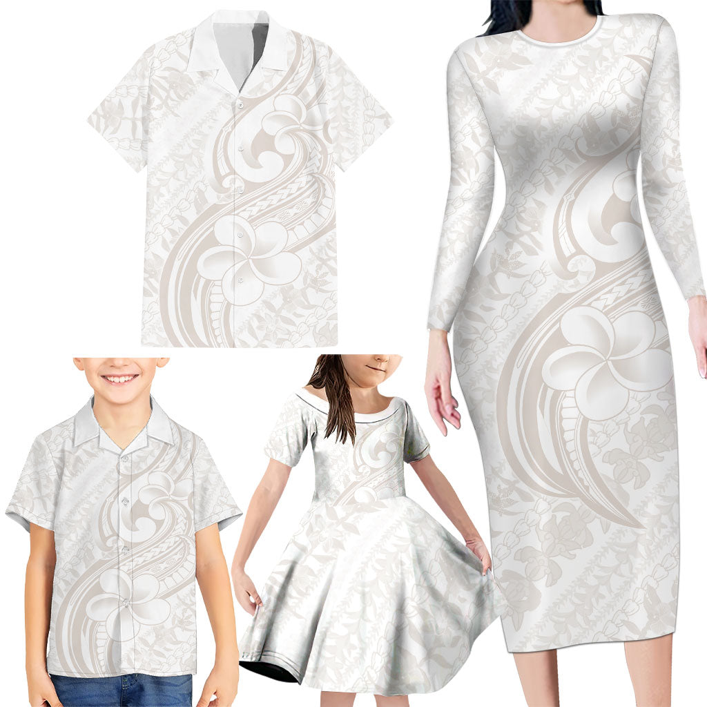 Hawaii Plumeria Lokelani Pikake Lei Family Matching Long Sleeve Bodycon Dress and Hawaiian Shirt Sandy Beige Polynesian Tattoo LT9 - Polynesian Pride