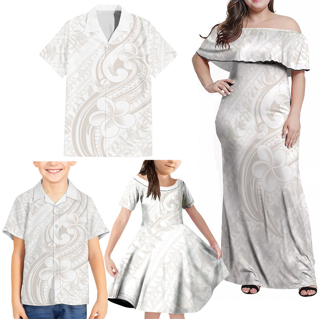 Hawaii Plumeria Lokelani Pikake Lei Family Matching Off Shoulder Maxi Dress and Hawaiian Shirt Sandy Beige Polynesian Tattoo LT9 - Polynesian Pride