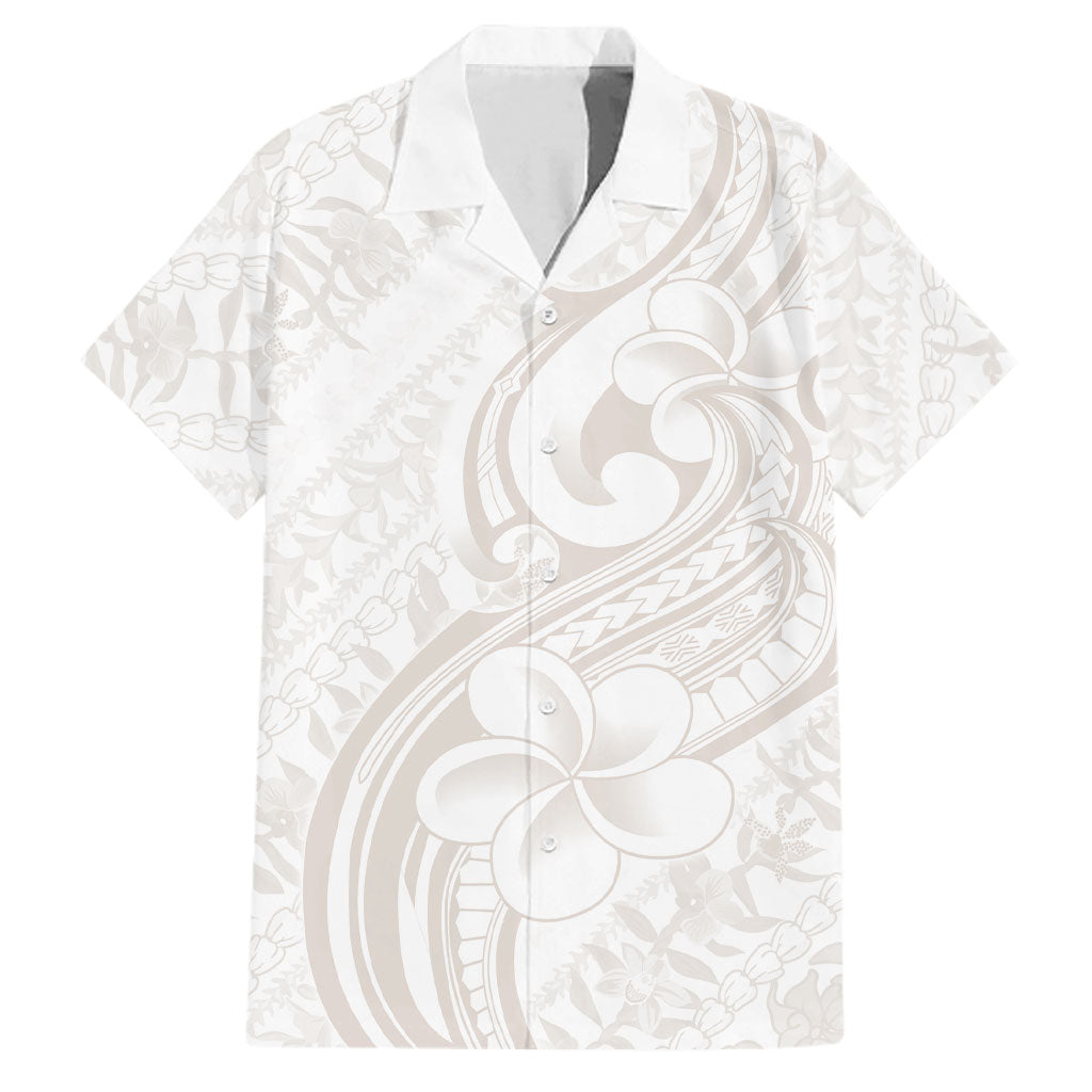 Hawaii Plumeria Lokelani Pikake Lei Family Matching Off Shoulder Maxi Dress and Hawaiian Shirt Sandy Beige Polynesian Tattoo