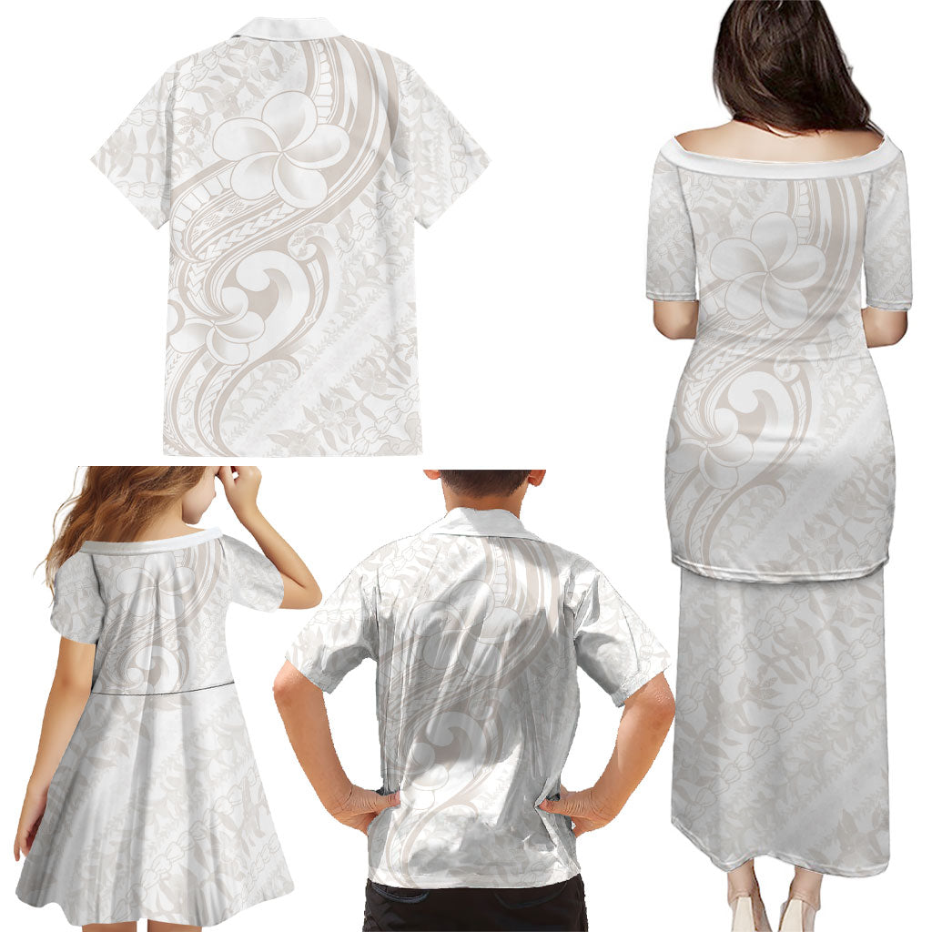 Hawaii Plumeria Lokelani Pikake Lei Family Matching Puletasi and Hawaiian Shirt Sandy Beige Polynesian Tattoo