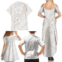 Hawaii Plumeria Lokelani Pikake Lei Family Matching Summer Maxi Dress and Hawaiian Shirt Sandy Beige Polynesian Tattoo