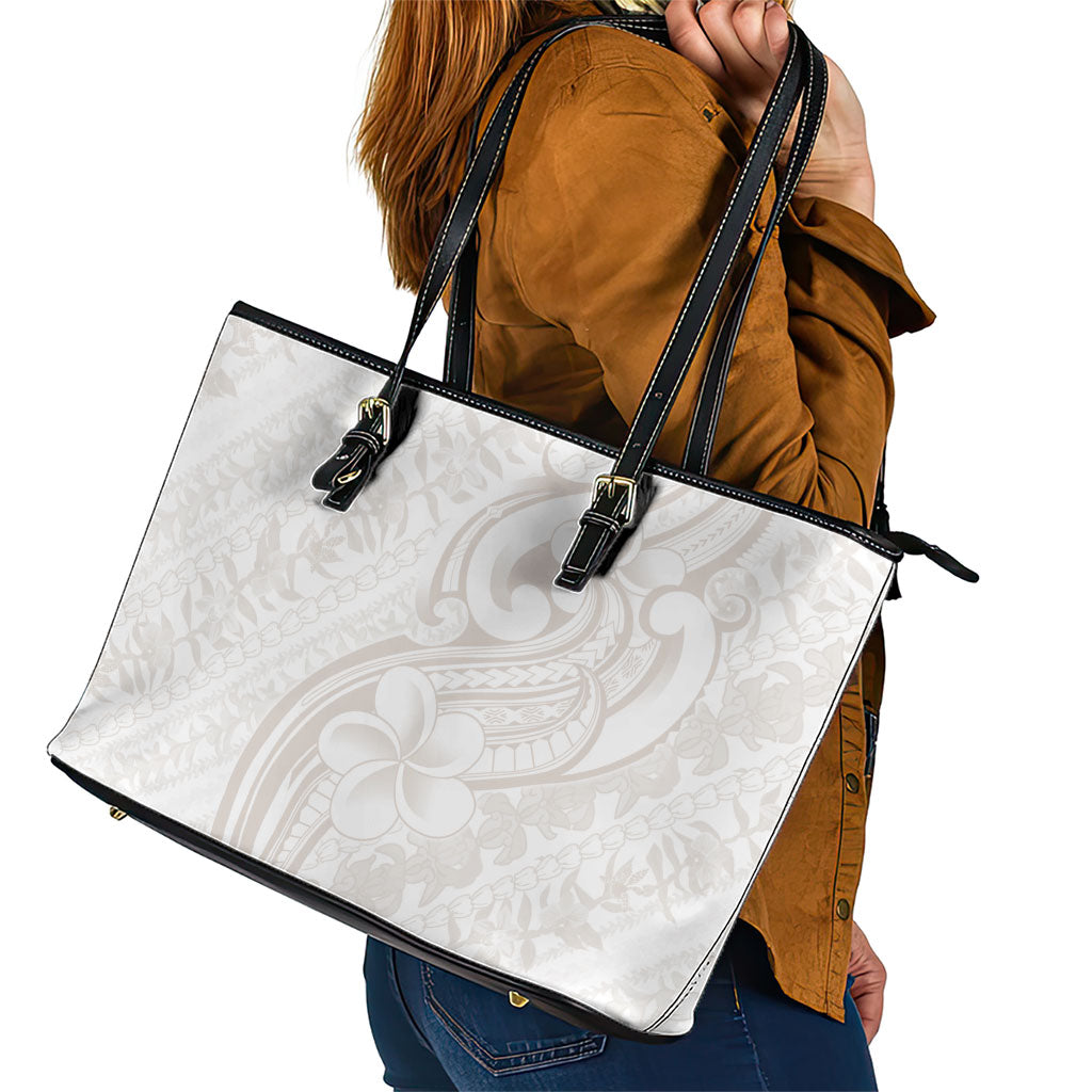 Hawaii Plumeria Lokelani Pikake Lei Leather Tote Bag Sandy Beige Polynesian Tattoo