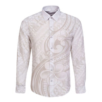 Hawaii Plumeria Lokelani Pikake Lei Long Sleeve Button Shirt Sandy Beige Polynesian Tattoo LT9 Unisex Beige - Polynesian Pride