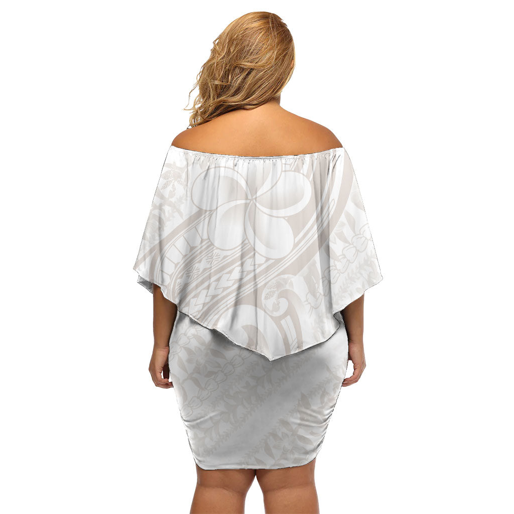 Hawaii Plumeria Lokelani Pikake Lei Off Shoulder Short Dress Sandy Beige Polynesian Tattoo