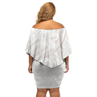 Hawaii Plumeria Lokelani Pikake Lei Off Shoulder Short Dress Sandy Beige Polynesian Tattoo