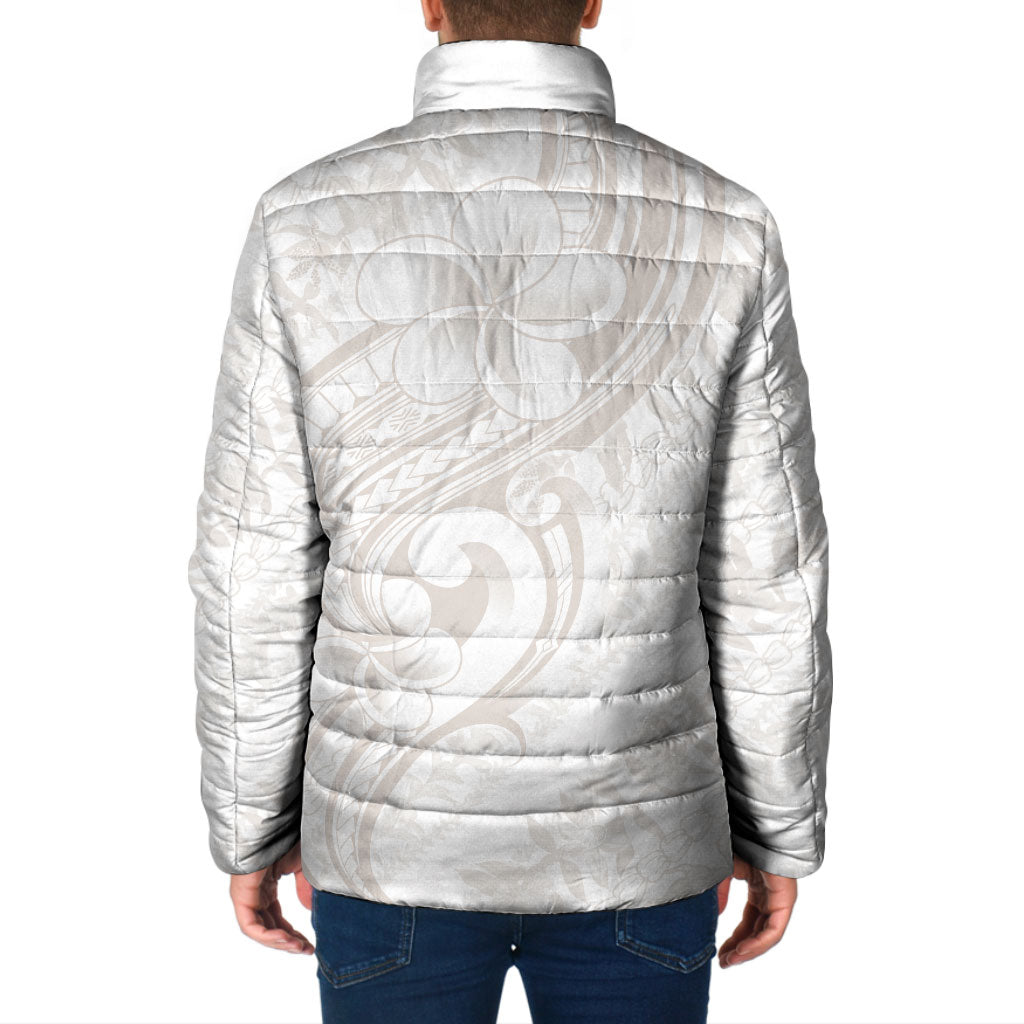 Hawaii Plumeria Lokelani Pikake Lei Padded Jacket Sandy Beige Polynesian Tattoo LT9 - Polynesian Pride