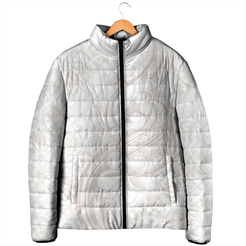 Hawaii Plumeria Lokelani Pikake Lei Padded Jacket Sandy Beige Polynesian Tattoo LT9 - Polynesian Pride