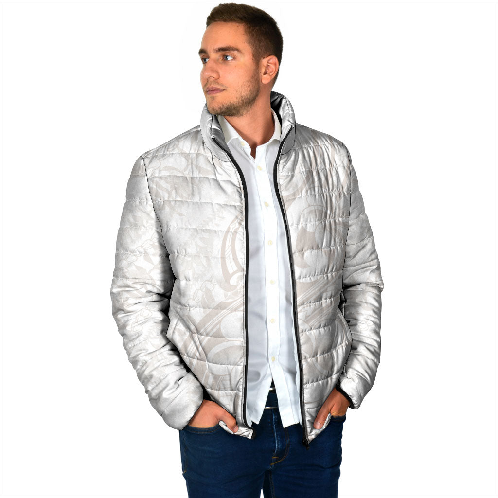 Hawaii Plumeria Lokelani Pikake Lei Padded Jacket Sandy Beige Polynesian Tattoo LT9 - Polynesian Pride