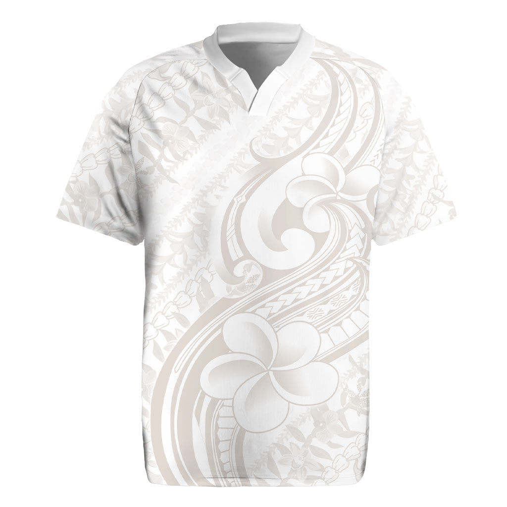 Hawaii Plumeria Lokelani Pikake Lei Rugby Jersey Sandy Beige Polynesian Tattoo LT9 Beige - Polynesian Pride