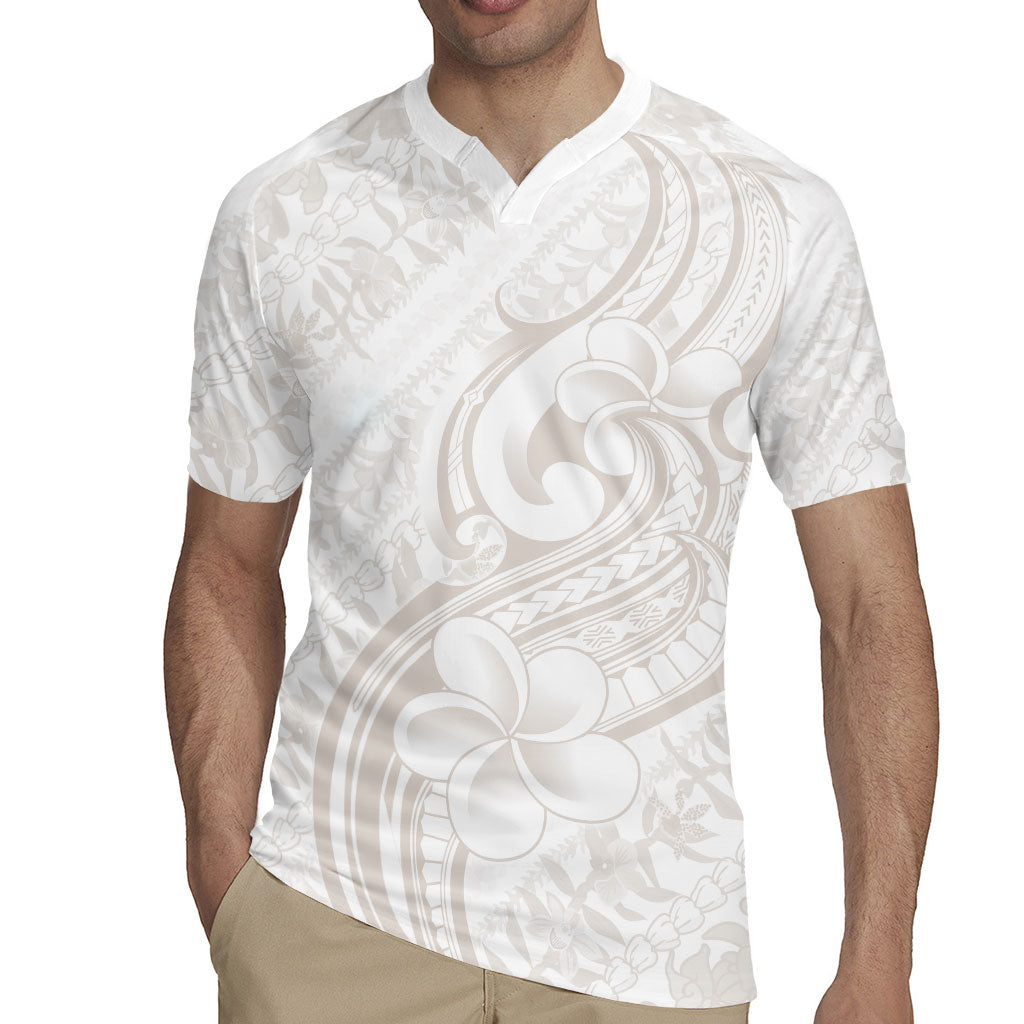 Hawaii Plumeria Lokelani Pikake Lei Rugby Jersey Sandy Beige Polynesian Tattoo