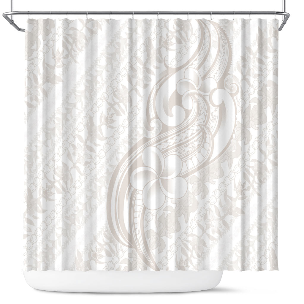 Hawaii Plumeria Lokelani Pikake Lei Shower Curtain Sandy Beige Polynesian Tattoo LT9 Beige - Polynesian Pride