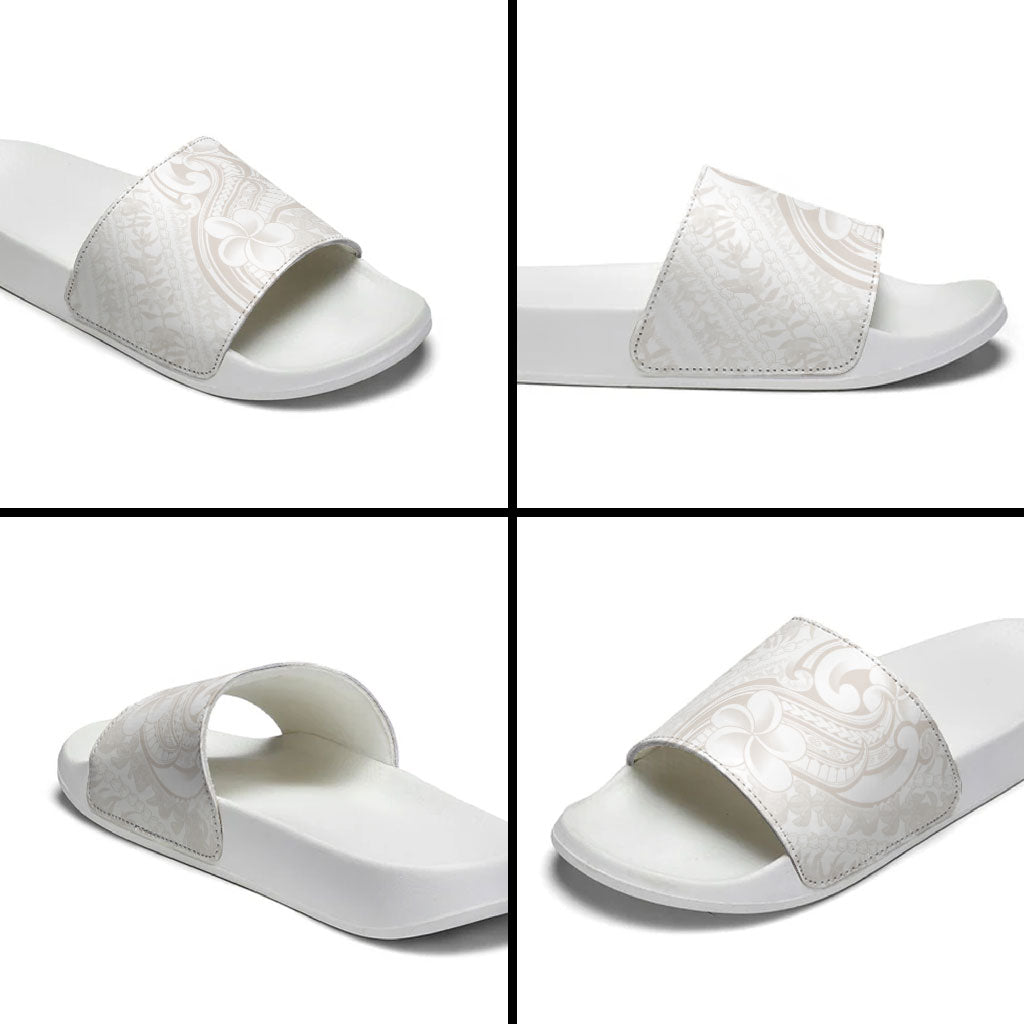 Hawaii Plumeria Lokelani Pikake Lei Slide Sandals Sandy Beige Polynesian Tattoo